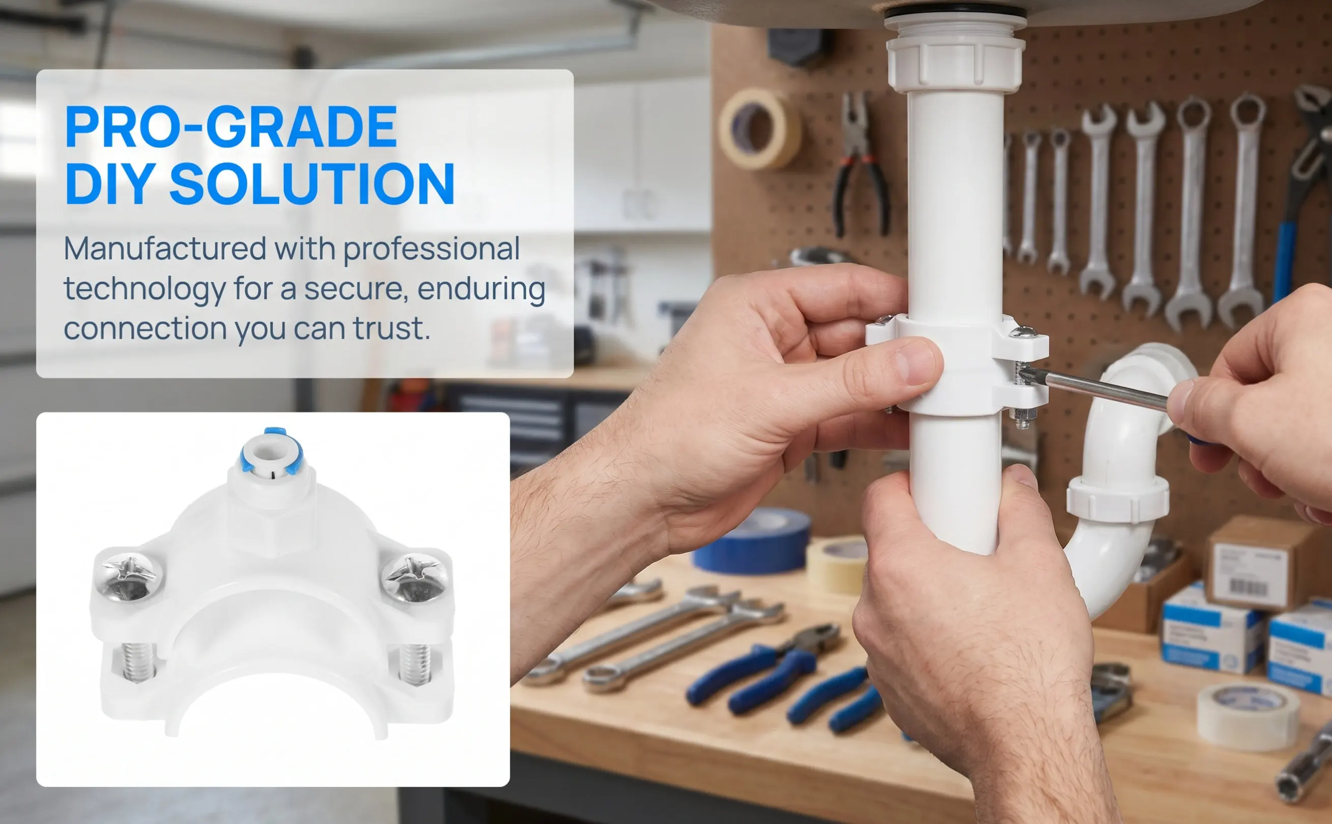 Drain Saddle Valve Plastic Quick Connect Clamp for Under Sink Water Filters System Fit Od 40-48mm Leak Proof Pom