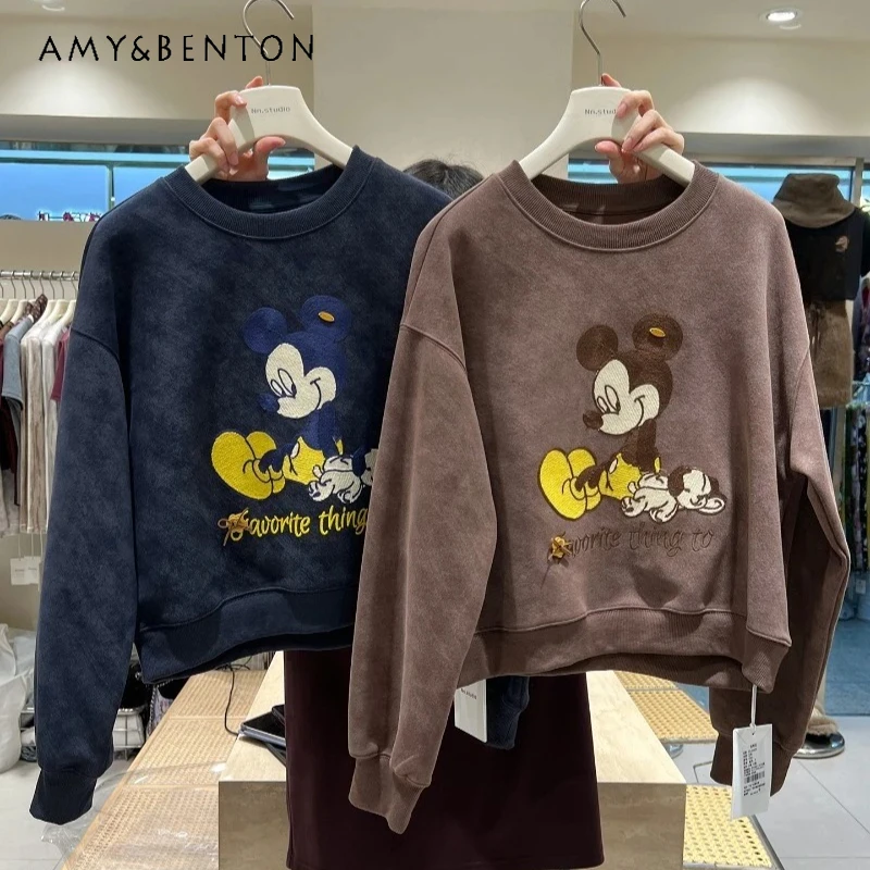

Kawaii Cartoon Embroidery Sweet Cute Sweatshirts Loose O-Neck Pullover Top Coat 2025 Autumn New Y2k Long Sleeved Hoodies Jacket