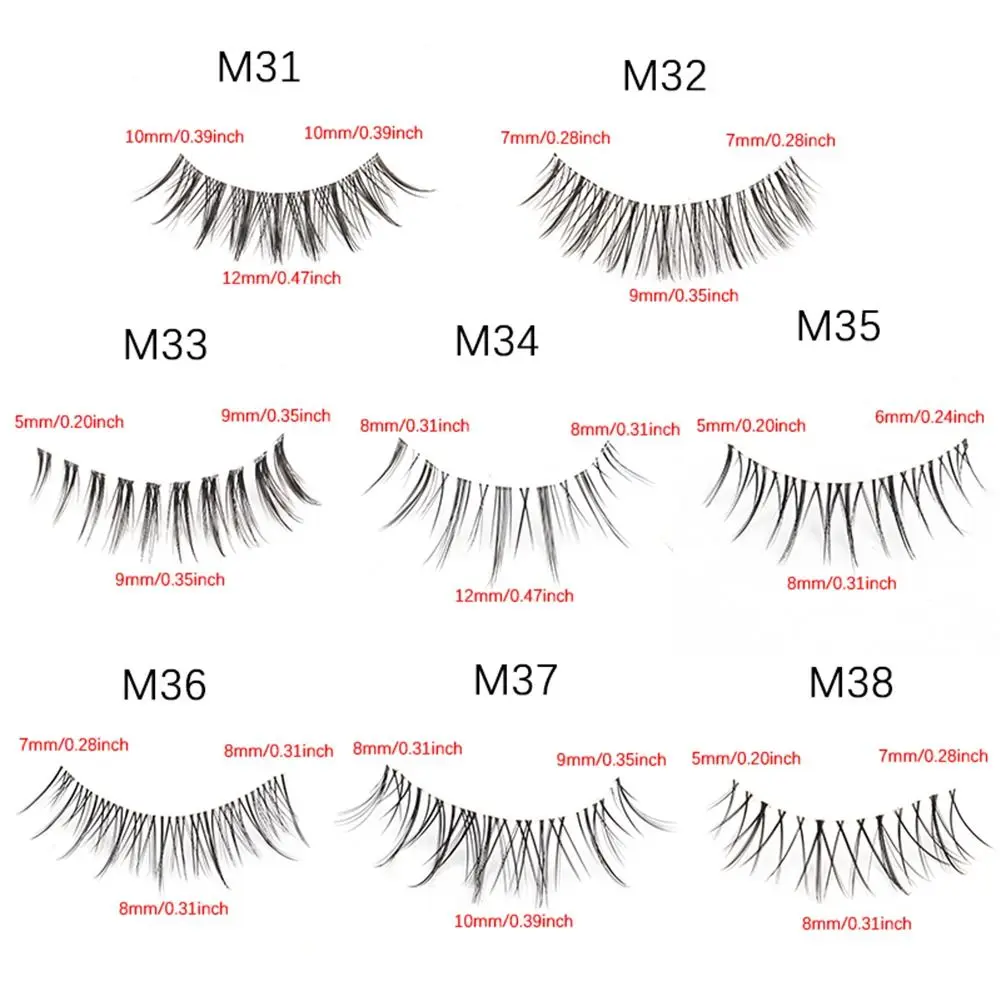 Wispy Natural Preto Cílios Postiços, 3D Falso Mink Lashes, Cosplay Cílios, Asiático, Coreano, 7 Pares