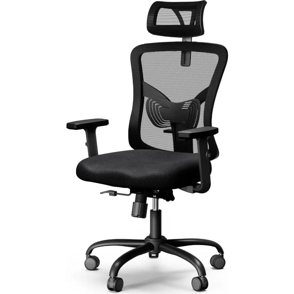 

Desk Chair with 2'' Adjustable Lumbar Support, Headrest, 2D Armrest, Office Chair Backrest 135° Rocking Relaxation