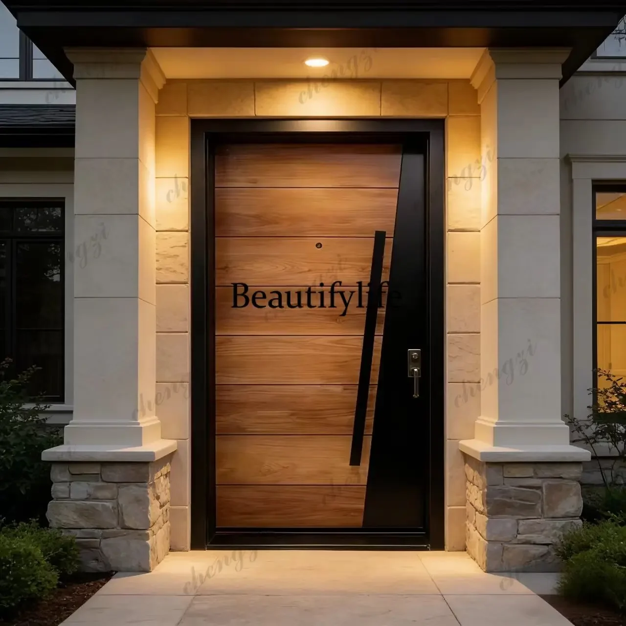 F181 Customization Wood Grain Aluminum Alloy Manual Pivot Entry Door Waterproof Finished Surface For Hotel & Villa Exterior Use