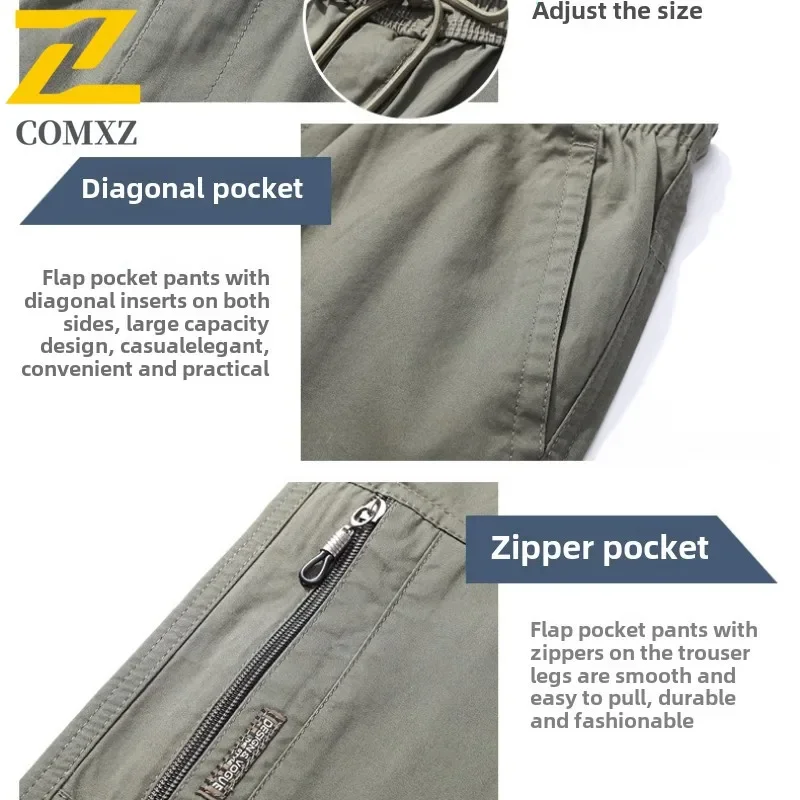 Men's Spring Fashion Casual Trousers 2025 New Cotton Comfortable Zipper Pocket Cargo Pants Sports Mountain Climbing Work Pants