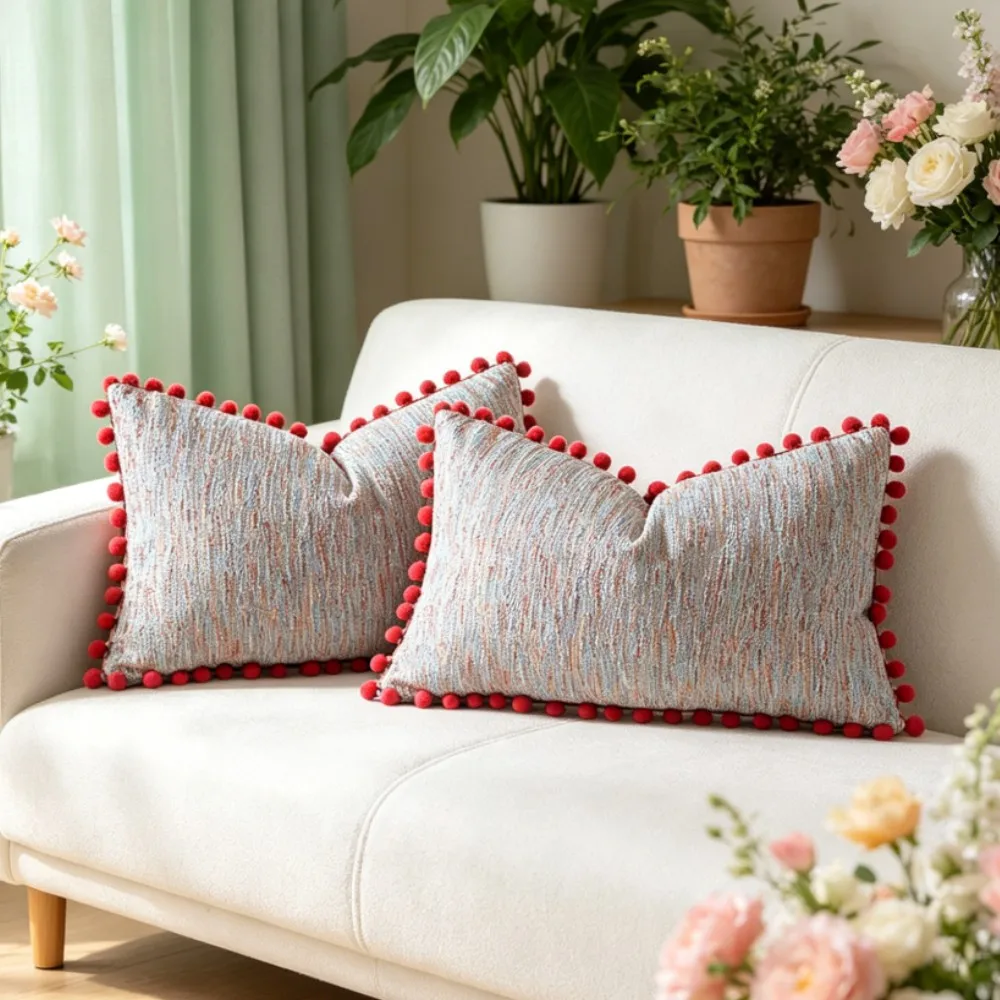 1/2/4pcs Decorative Throw Pillow Covers 30x50cm 45x45cm with Pompom Farmhouse Style for Couch Sofa Bedroom Lumbar Pillow Gifts