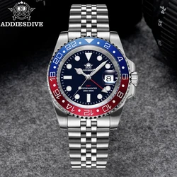 ADDIESDIVE GMT Men's Quartz Watch 316 Stainless Steel 40mm Ceramic Bezel BGW9 Super Luminous 20Bar Dive Date Relogio Masculino