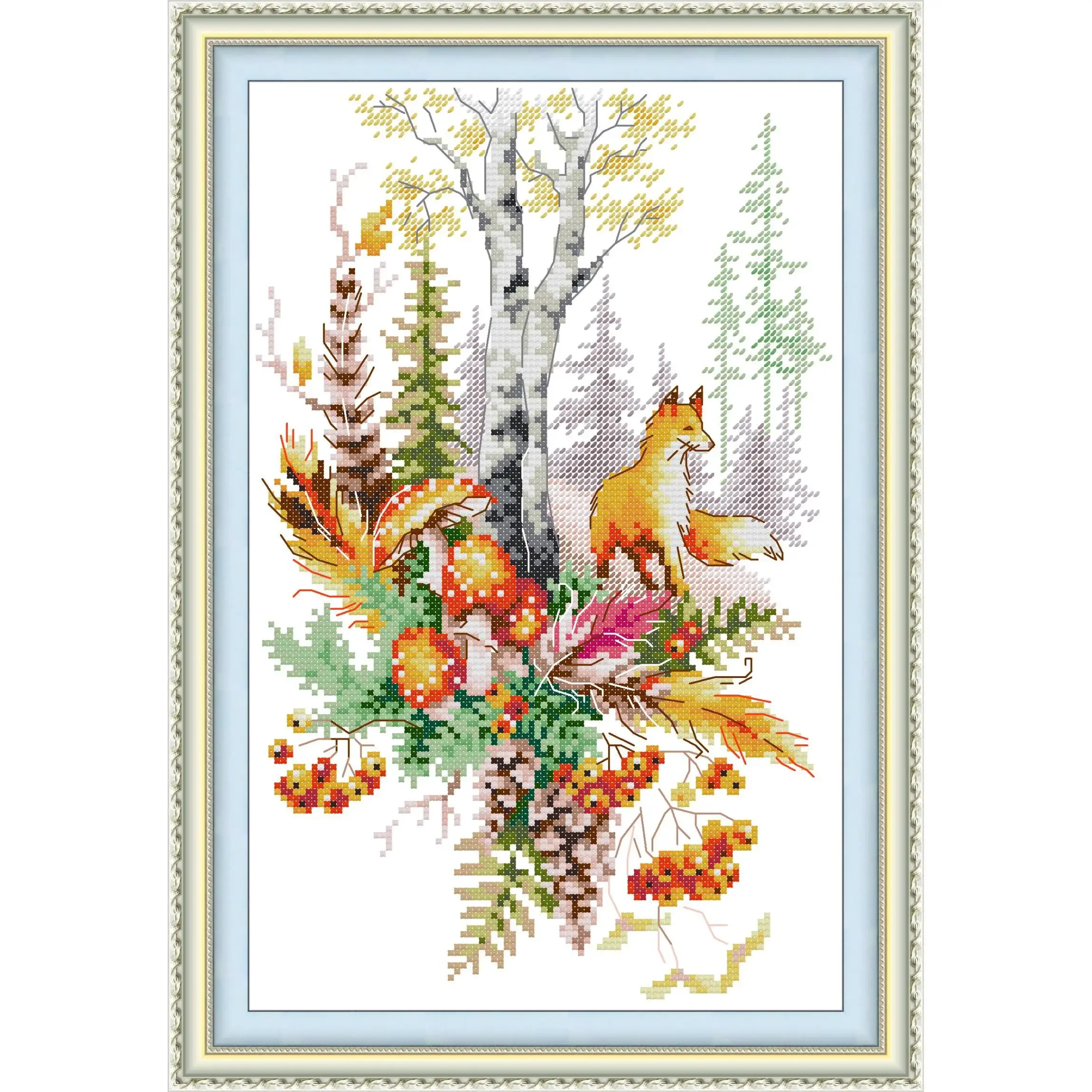 Joy Sunday Pre-printed Cross Stitch Kit  Easy Pattern Aida  Stamped Fabric Embroidery Set-Autumn Forest Spirit