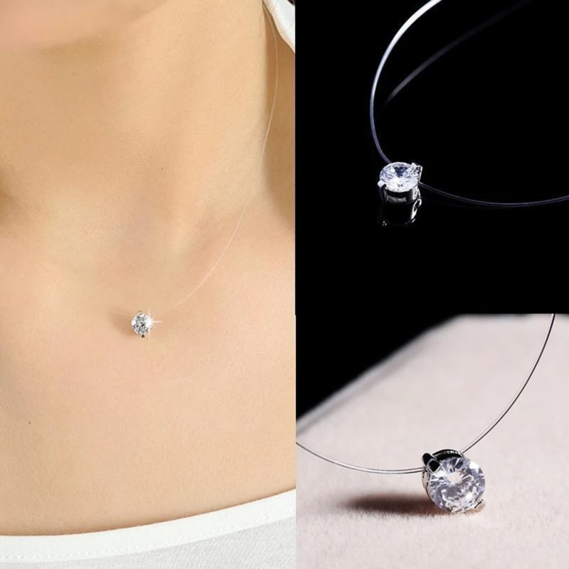 Shiny Choker Invisible Fish Line Crystal Necklace Pendants Neck Zircon Women Clavicle Chain Feminino Jewelry Gift чокер на шею