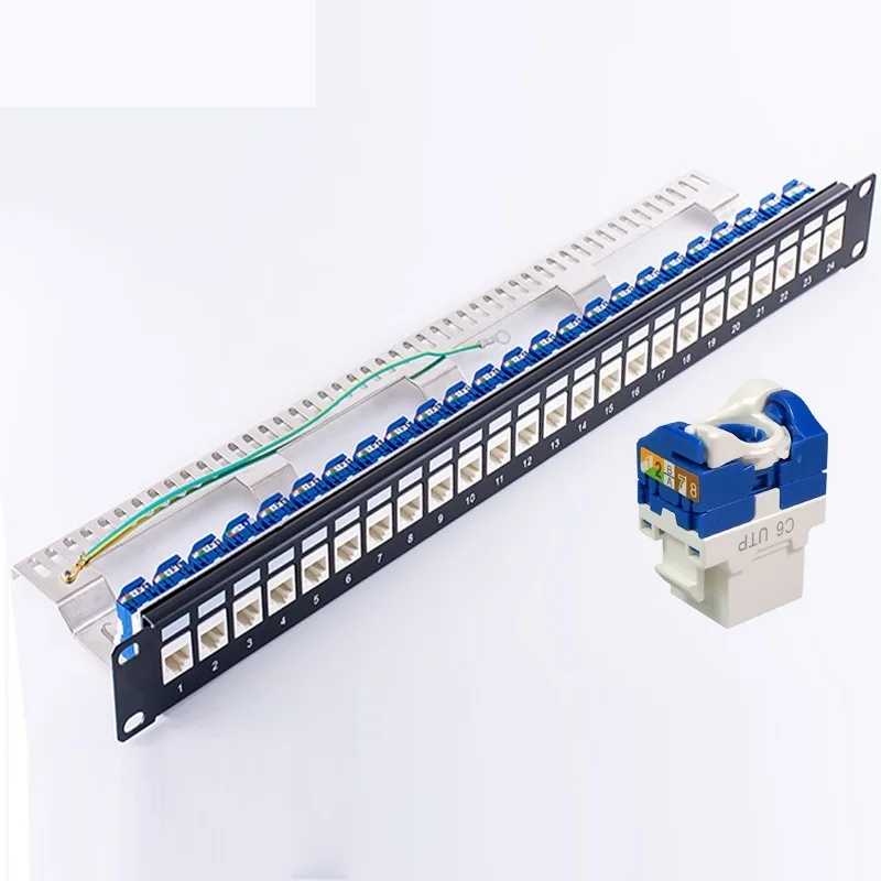 

Патч-панель без инструментов с 24 штекерами, разъем модуля Keystone Jack CAT6 RJ45, для 19 дюймов, крепление в стойку, Интернет