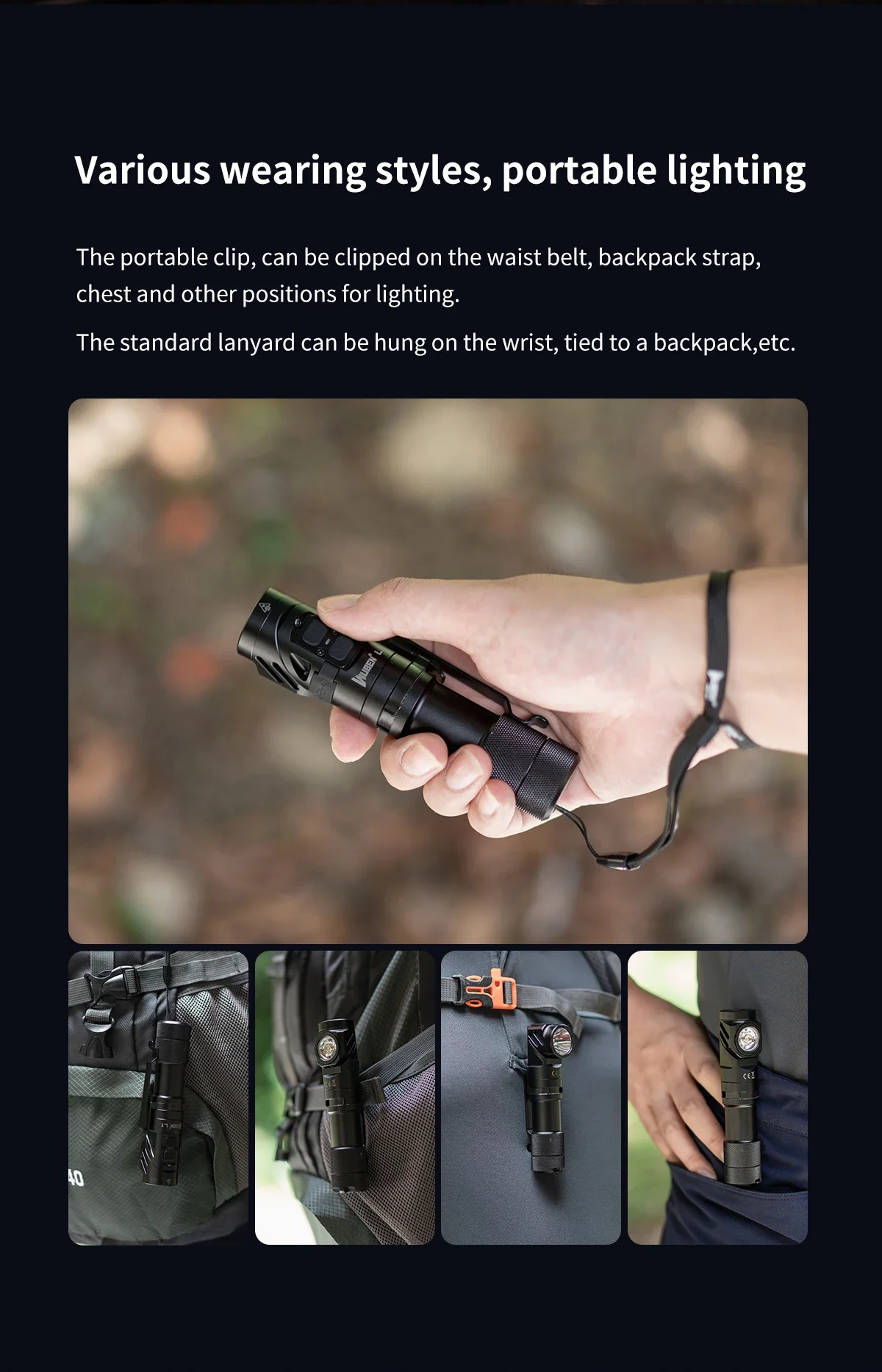 WUBEN L1 Dual-Quellen-Licht, wiederaufladbare Taschenlampe, 2000 Lumen, magnetischer Schwanz, wasserdichte Taschenlampe für Outdoor-Camping, Wandern, Beleuchtung – Detail 11