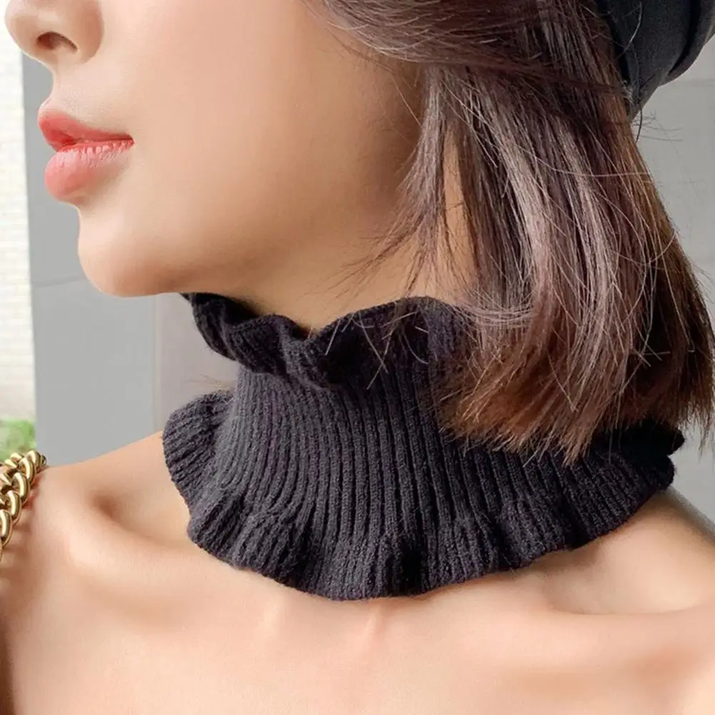 Women Neck Scarf Autumn Winter Knitted Neck Warmer Dual Use Sheer Trim Hair Band High Elastic Lace End Scarf Women Neckerchief