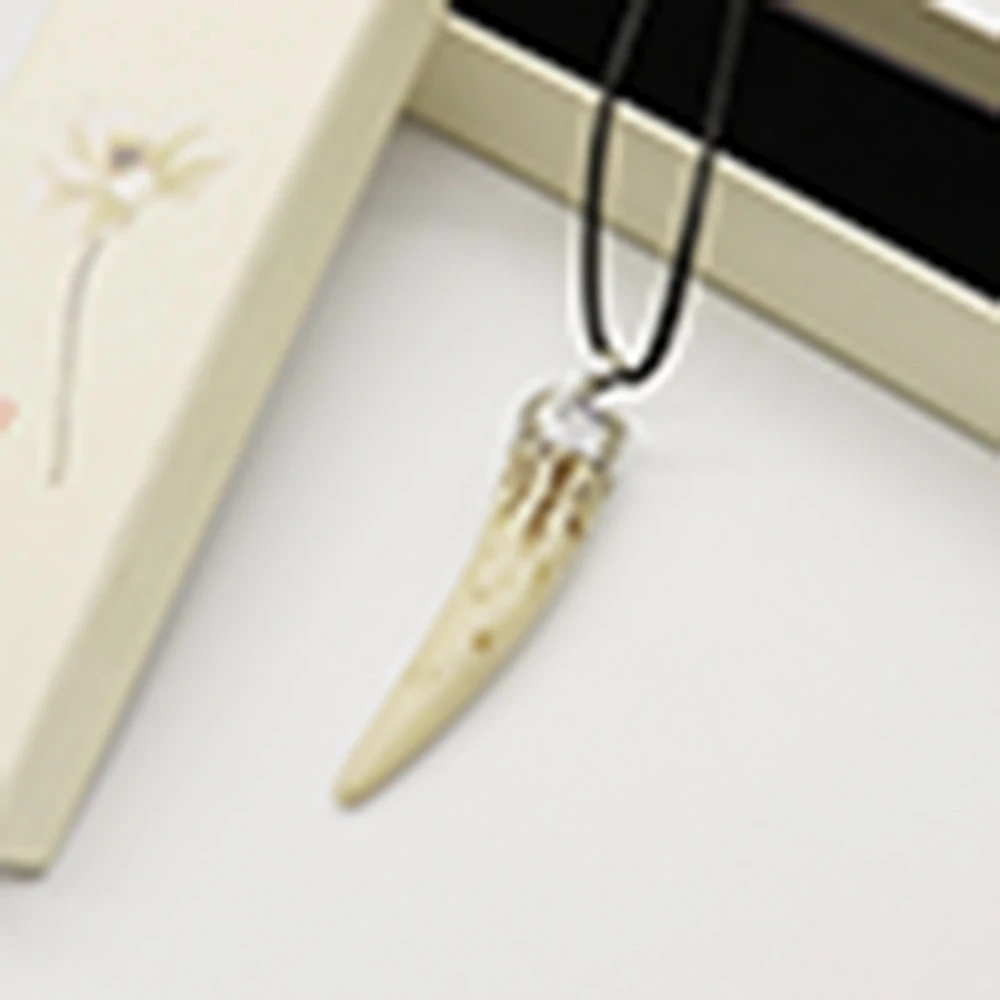 Large Bull Horn Pendant Necklace Women Men Resin Punk Wolf Tooth Amulet Charms Chain Ethnic Adjustable Rope Jewelry Necklace