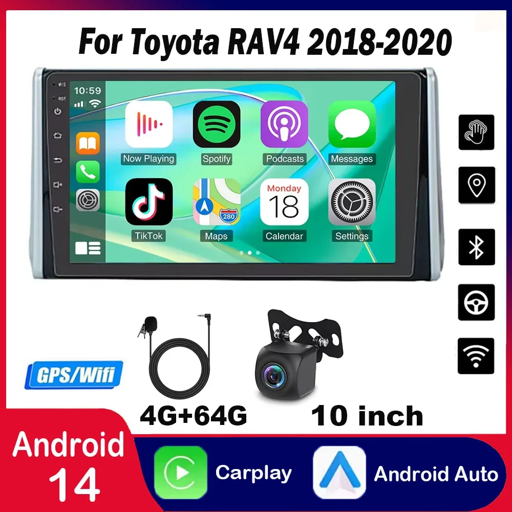 

Suitable 18-20 Toyota RAV4 overseas version Android 14 10-inch car navigation - built-in Carplay+ Android