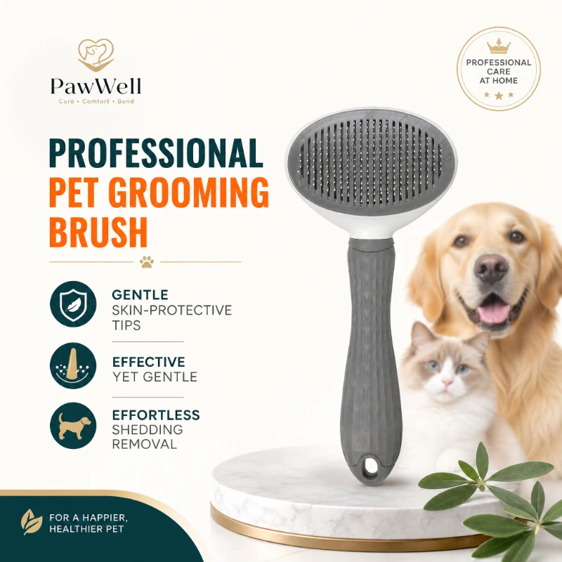 Dog Cat Grooming Brush, Self-Cleaning Slicker Comb with Massage Beads, Pet Hair Remover Brush for Long Short Hair