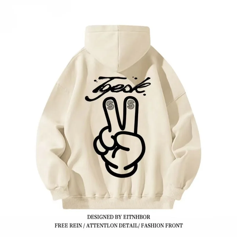 سويت شيرت بقلنسوة سميك مخملي مطبوع عليه بير أمريكان، تصميم عصري