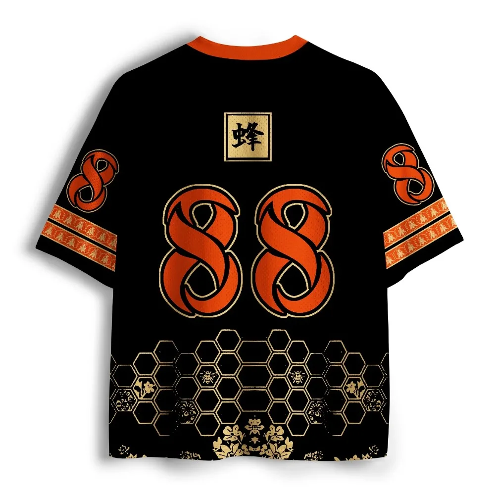 Sommermode Neues Design Japanisches Bienenmuster 3D-Druck Herren Damen V-Ausschnitt Sport-T-Shirt Atmungsaktiv Schnelltrocknend Streetwear Familienkleidung – Detail 3