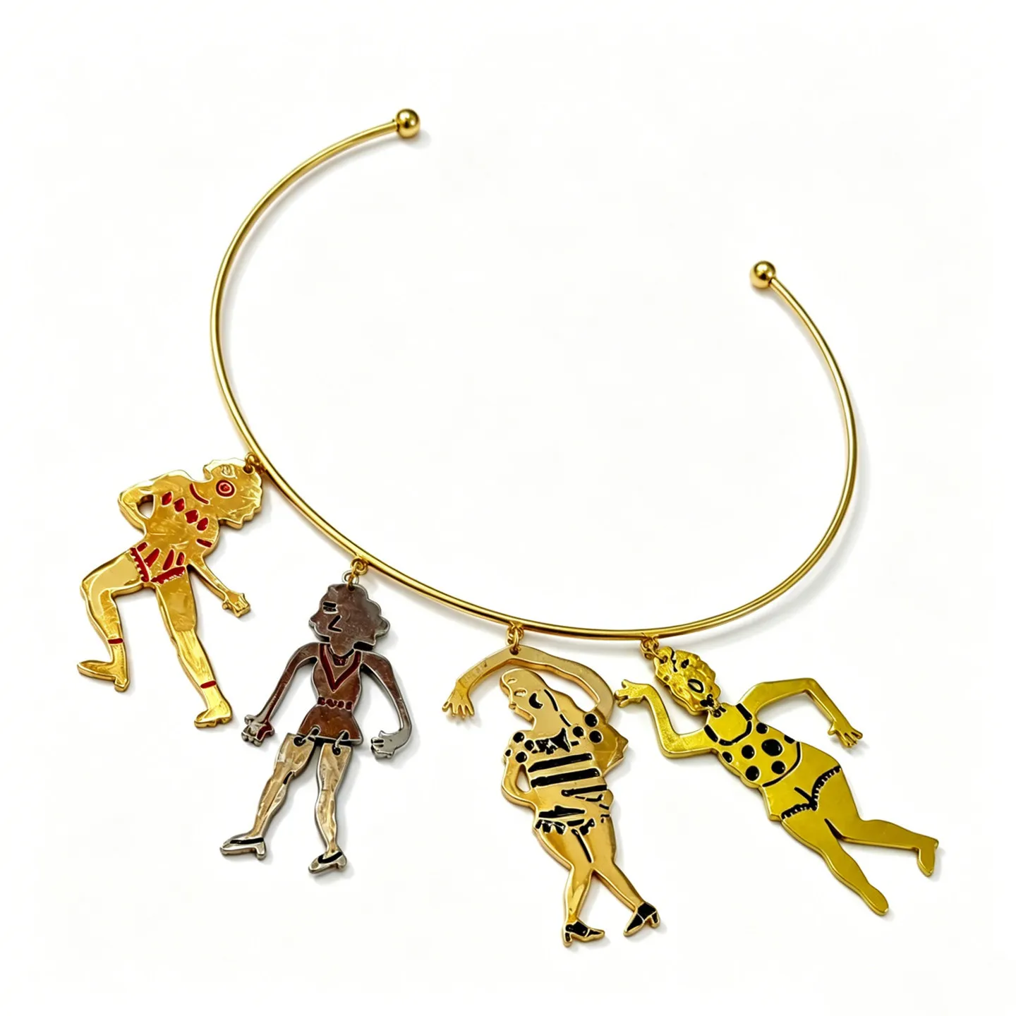 Vintage Flapper Lady Figure Pendant Choker Necklace For Women Retro Art Dancing Metal Charms Open Collar Light Luxury Jewelry