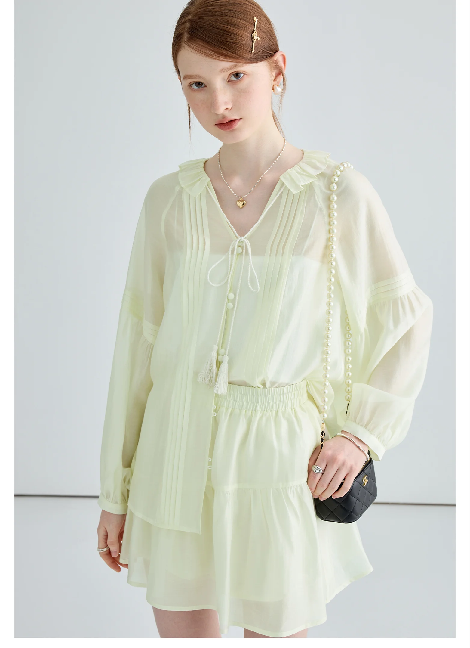 MOLAN Summer Casual Woman Gossamer Sets New Balloon Sleeve Button Fashion 2 Pieces Female Cute Elegant Outwear