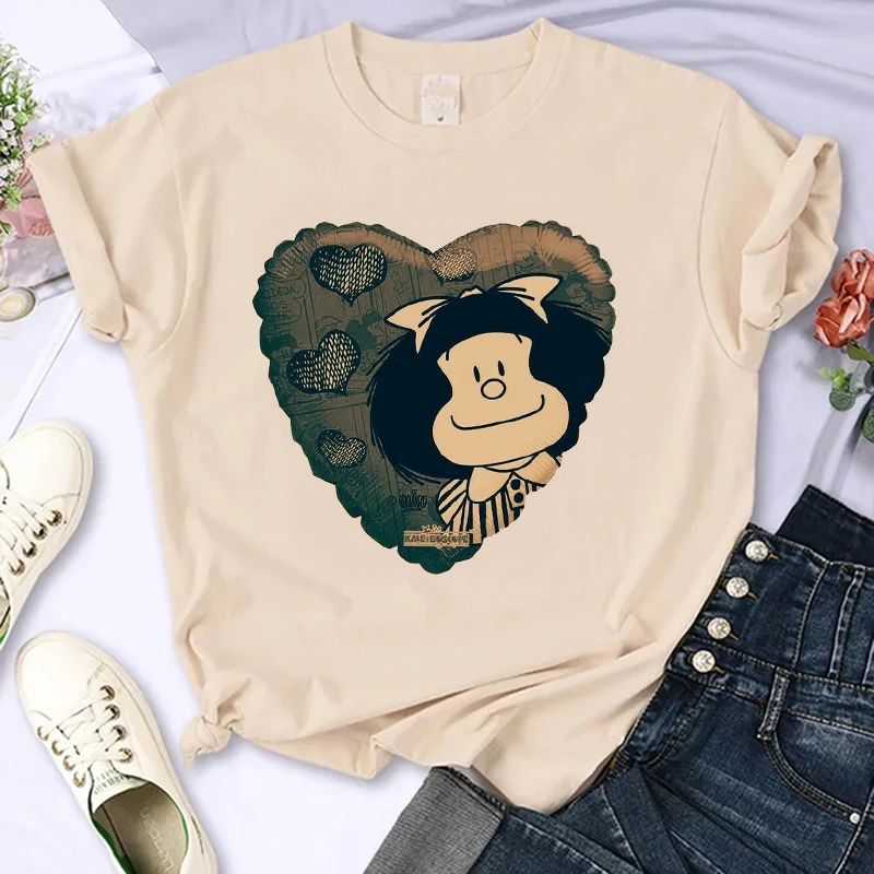 Cute Mafalda Print Y2k Shirt 90s Harajuku Tshirt donna uomo Funny Mange T Shirt Graphic Ulzzang T-Shirt Kwaii estetica Tees top