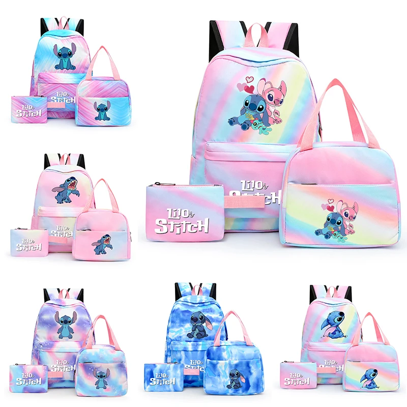 3Pcs/set Disney Lilo Stitch Student Boy Girl Schoolbag Colorful Backpack with Lunch Bag Children Teenager Cartoon School Bookbag