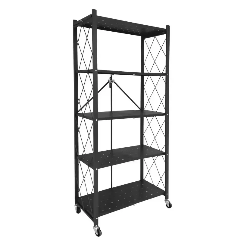 

Kitchen Multi layer functional shelf floor with wheels steel folding storage rack on the countertop organizer