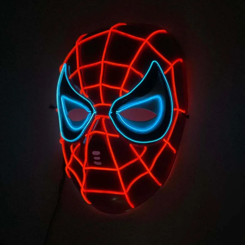 LED Spiderman Mask Superhero Luminous Mask Unisex Avengers Cosplay Props Halloween Dress Up Festival Party Supplies Gift