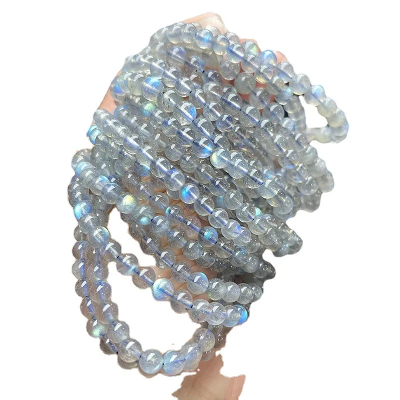 

Shinzue Gray Moonlight Bracelet Body Blue Light Labradorite Unisex Fashion Single Circle Round Bead Jewelry Wholes