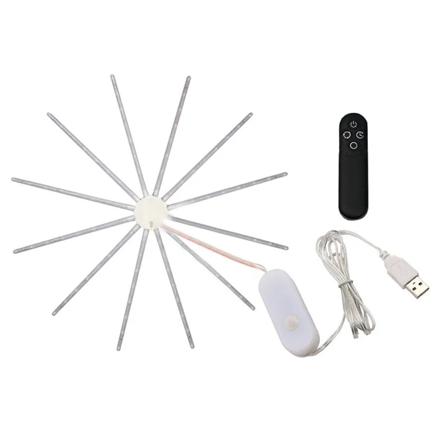 PAMNNY Dia 60CM Remote RGB Hanging Starburst Fan Lamp USB Firework Fairy Lights 18 Modes Christmas Garland Twinkle String Lights