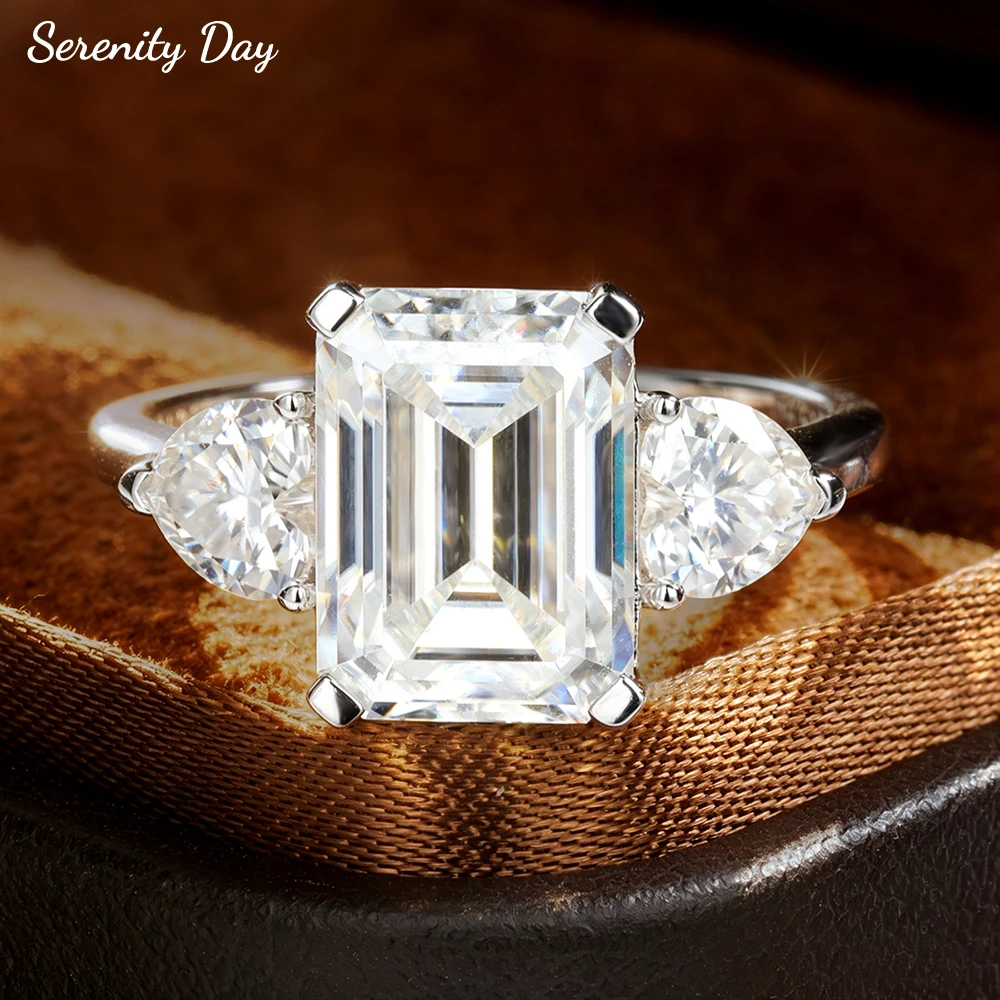 Serenity 4.5ct Emerald Cut D Color Moissanite Rings Women S925 Bands 100% Sterling Silver Sparkling Eternity Rings Wedding Gift
