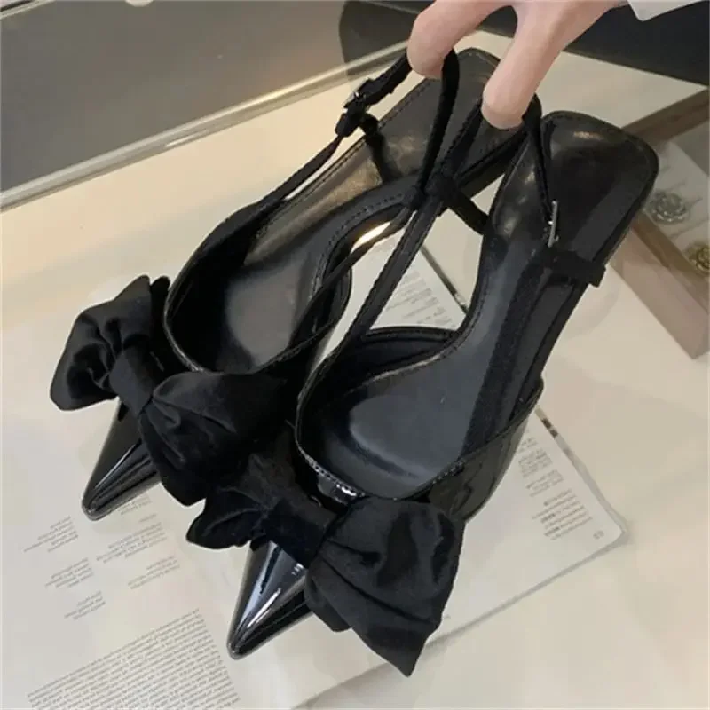 Spring Fashion Butterfly-knot Buckle Strap Pumps Women Pointed Toe Square Heel Dress Casual Mule Ladies Sandals Shoes