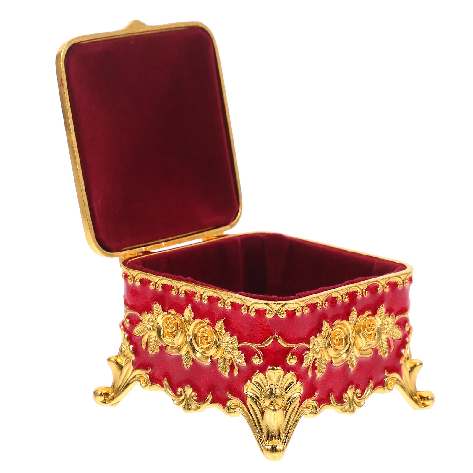 

Vintage Zinc Alloy Embossed Floral Jewelry Storage Box Desktop Decorative Earring Necklace Ring Organizer Home Decor Gift Box