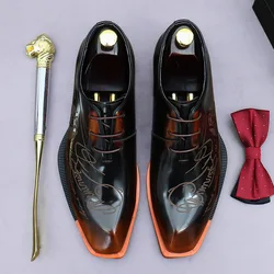 Luxury Men's Oxfords Patent Genuine Leather Male Wedding Party Dress Shoes For Men Lace-Up Office Suit Formal Derby Shoes