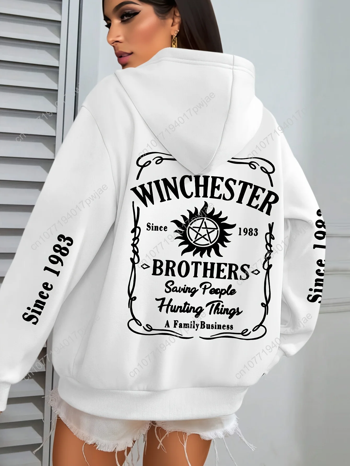 [Sudadera con cappuccio casual] Felpa con cappuccio casual taglie forti dei fratelli Winchester |   Maniche lunghe, design unico con stampa slogan per l'autunno/inverno