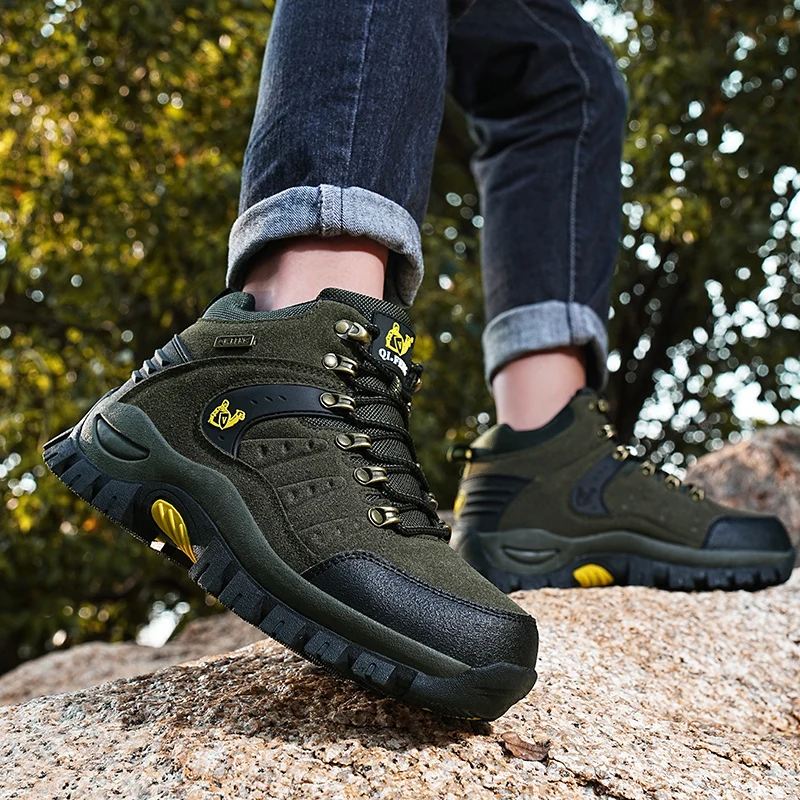 Hiking Shoes Men PU Outdoor Camping Anti-collision Climbing Shoe Lace Up Climbing Trekking Sneakers