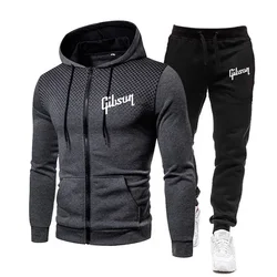 Men'S Tracksuit Two-Piece Hoodie Track Pants Jacket Pullover Casual Outdoor Sports Gibsun Fashion Streetwear Zipper Hooded Set