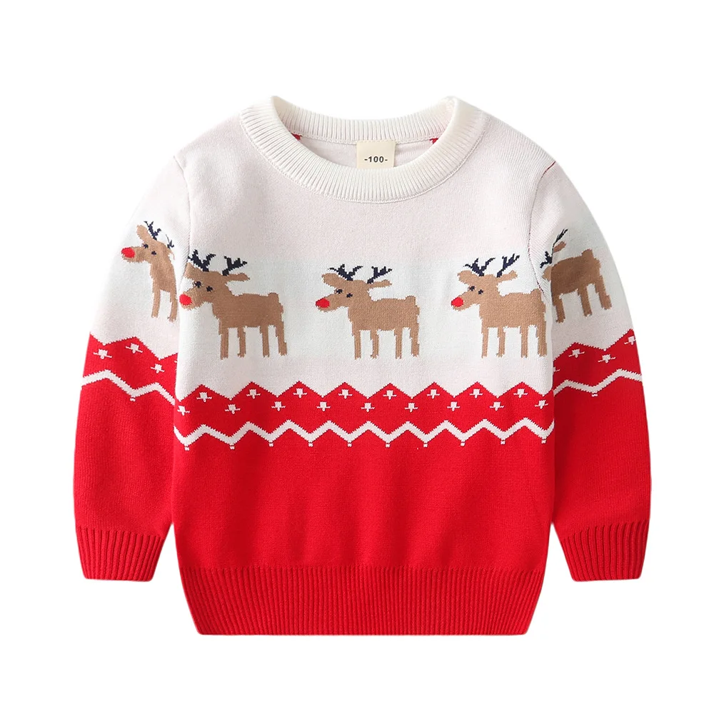 2024 Kids Boys Girls Pullover Christmas Sweater Winter Autumn Clothes Print Cute Cartoon Plush Thick Warm Children Clothing 2-7Y