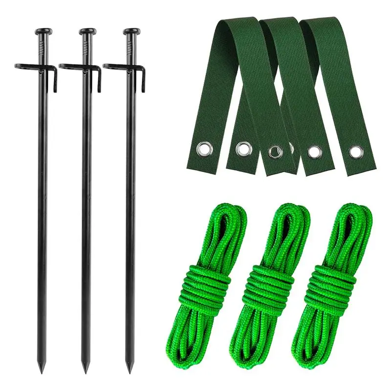 

HOT-Garden Tree Support Kit Heavy Duty Tree Stakes Straps- 3Pcs Metal Stakes, 3Pcs Rope For Secure For Anchoring