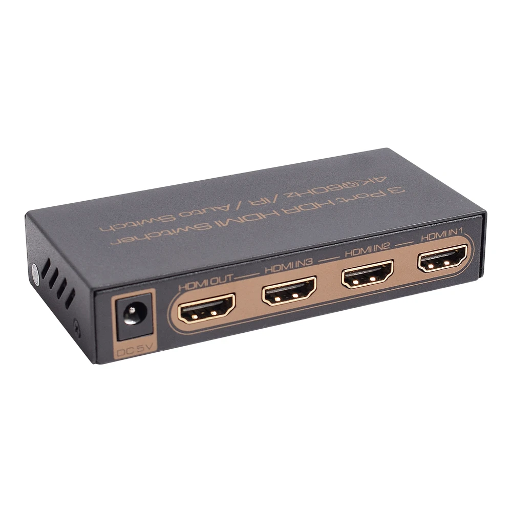 HDMI Switch 3 In 1 Out 4K 60hz HDCP2.2 HDR UHD HDMI Switcher 3x1 Auto Switch HDCP2.2 IR التحكم عن بعد