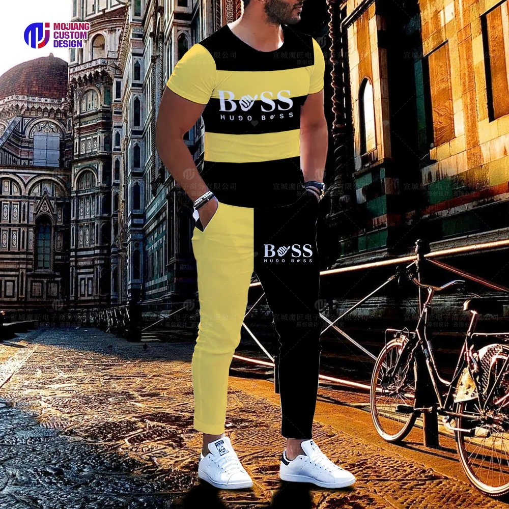 Men's Short Sleeve T-Shirt Loose O Neck Fashion Top Set 3D Printing Brand Series Youth Casual Harajuku Loose Top Trousers