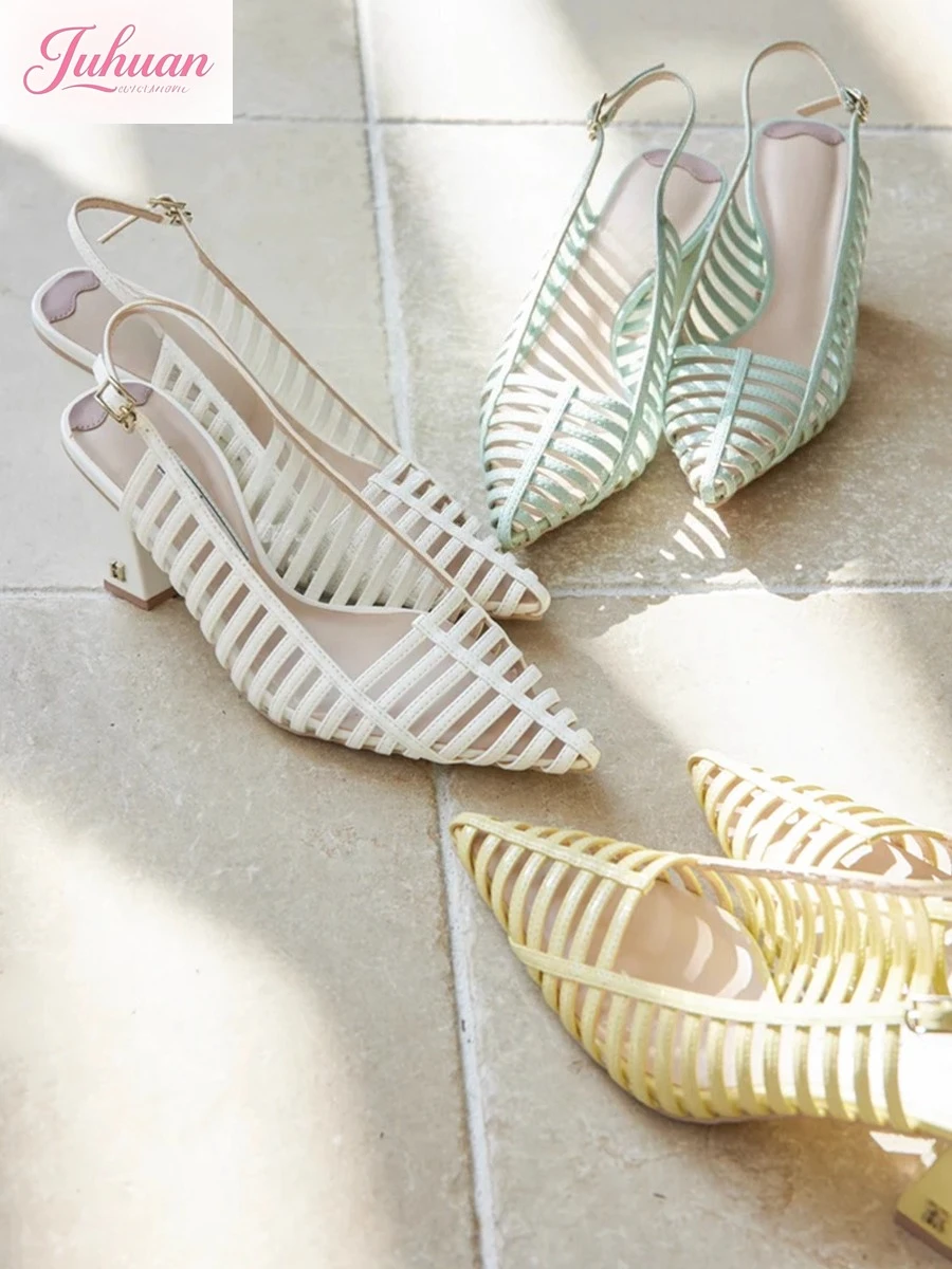 

Японские летние римские сандалии на толстом каблуке с заостренной головкой, римские сандалии на толстом каблуке, универсальная женская обувь