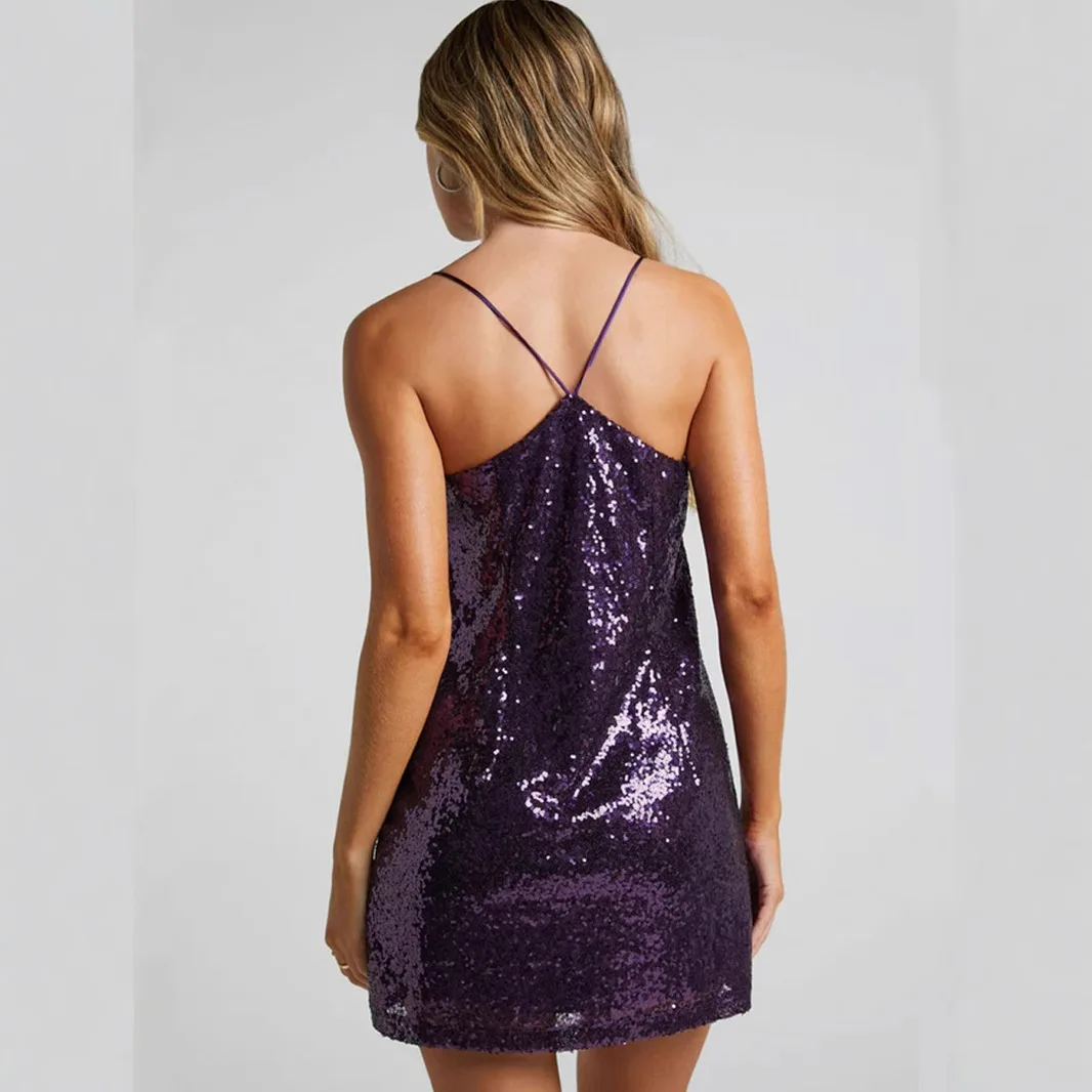 

Sexy Camisole Dress Sleeveless Sequin Short Sleeveless Backless Dress for Women