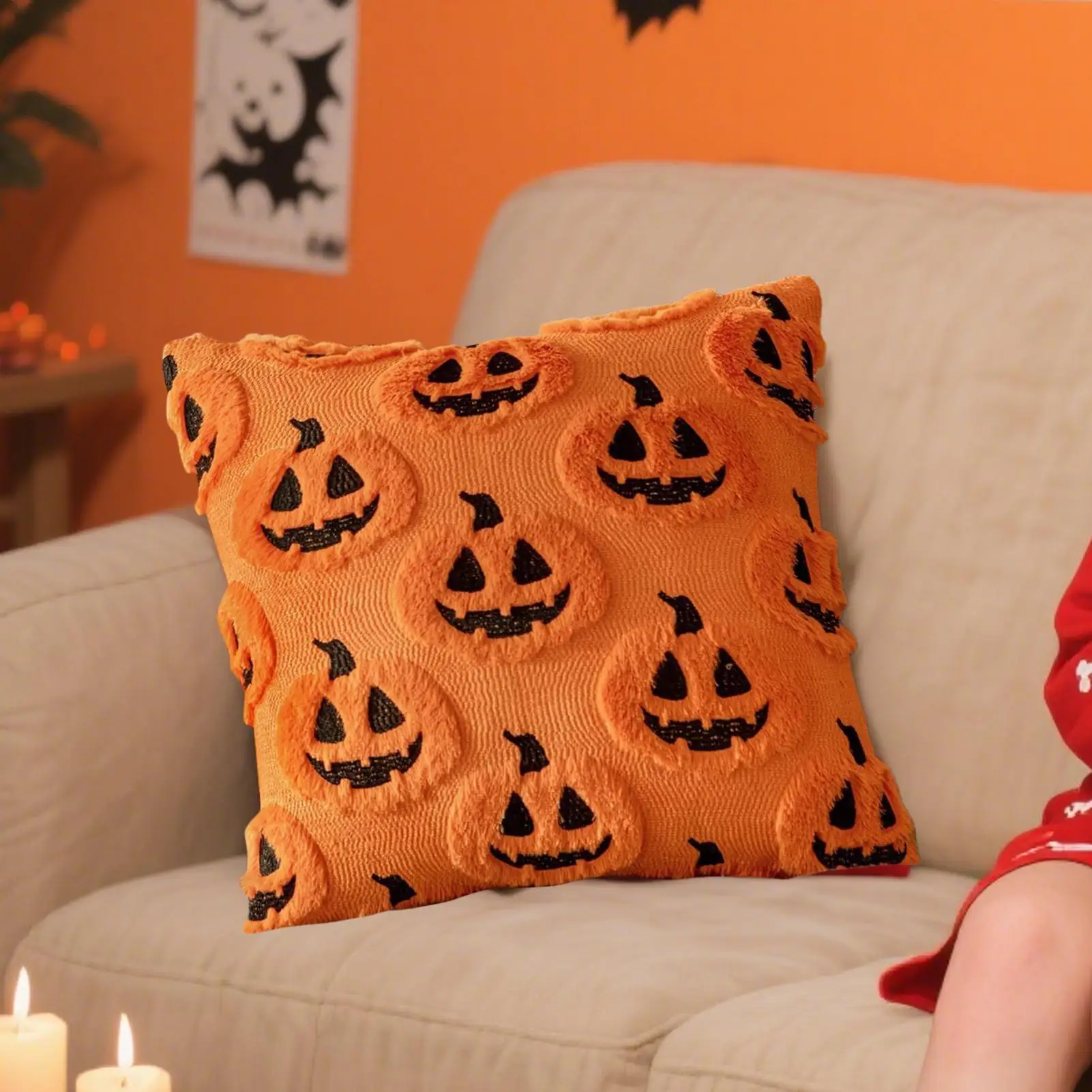 1PC Halloween Pillow Covers Decorative Pumpkin Pattern Pillowcase Soft Plush Faux Wool Cushions for Home Sofa Halloween Decor