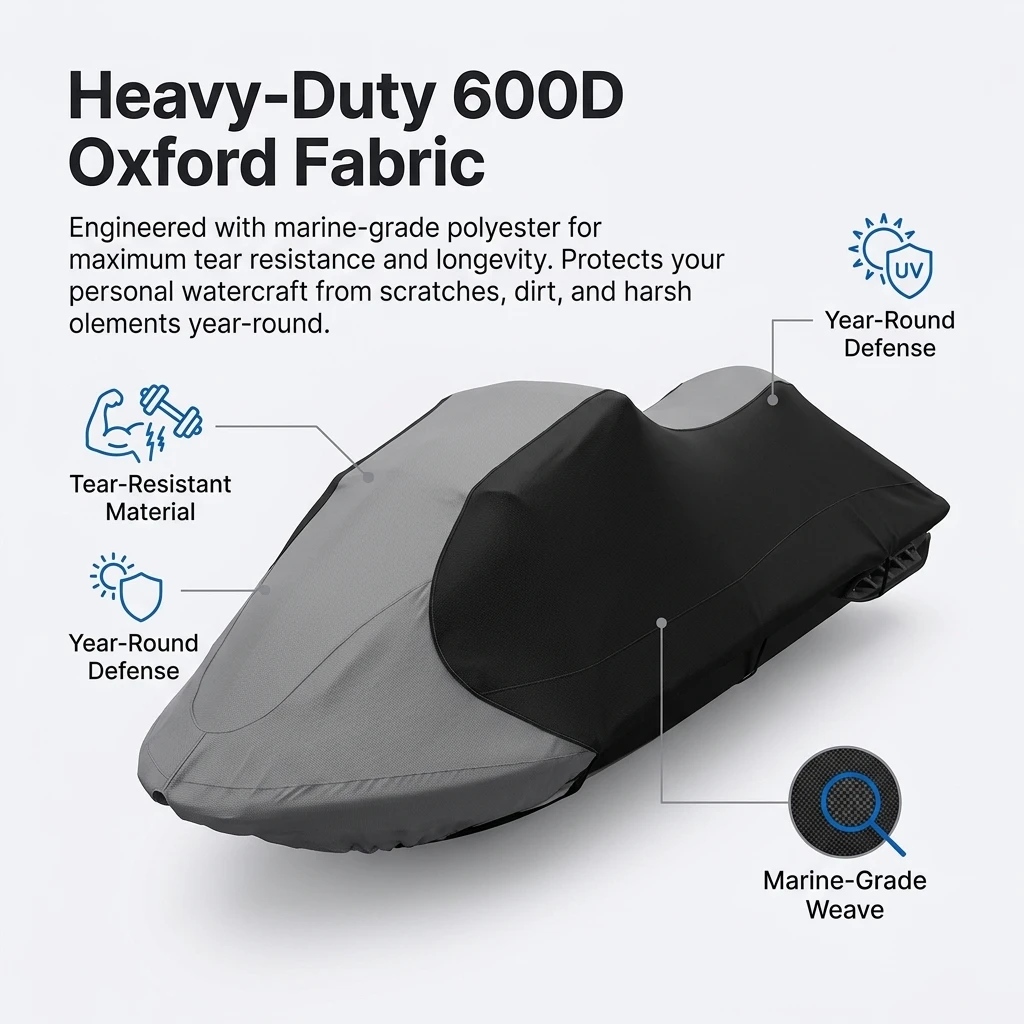 Jet Ski Cover, 600D 96-145 Inch Heavy Duty Oxford Cloth, Waterproof UV Resistant PWC Protector, Trailerable for Outdoor Storage