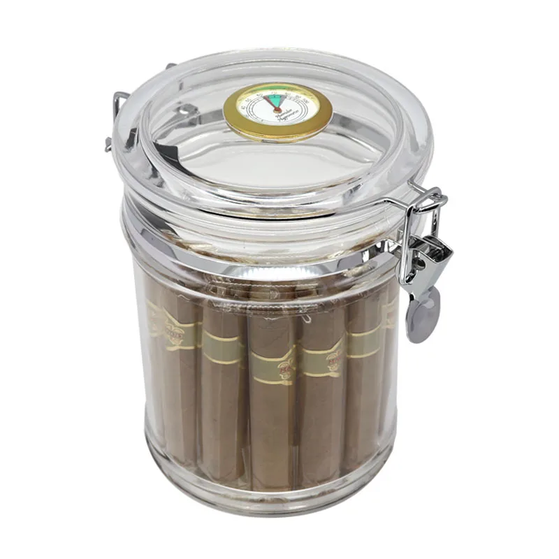 

Acrylic Humidor Jar With Hygrometer And Humidifier Portable Cigar Case Transparent Cigarette Box Fit 18 Cigars Tobacco