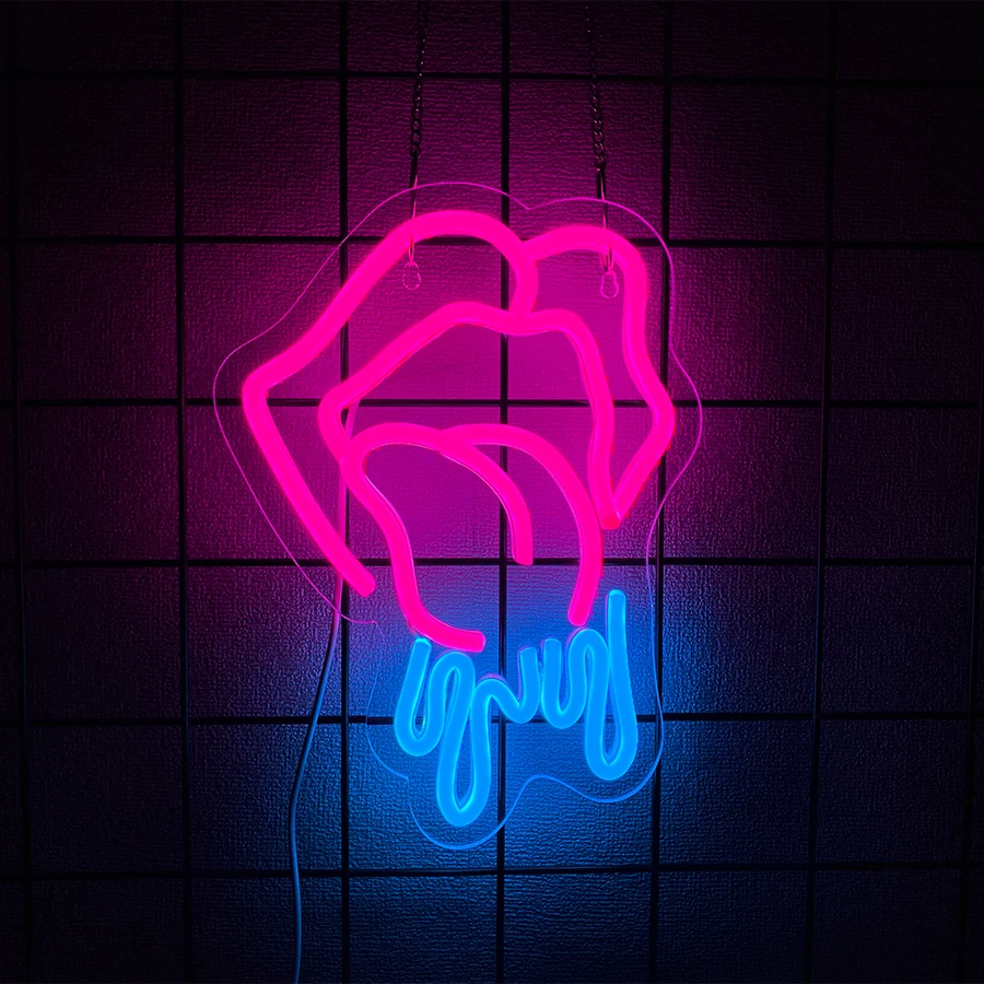 Lips Tongue Neon Sign Tongue LED Neon Light Up Sign for Wall Decor Tongue Drool for Pub Man Cave Bedroom Party Wedding Decor