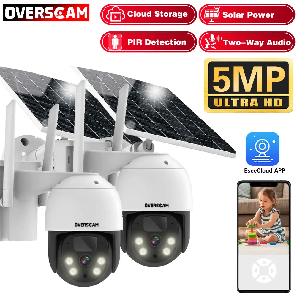 

5MP EseeCloud Wifi Solar PTZ Camera PIR Human Detection Protection Security IP Wireless Solar Power CCTV Cameras Smart Home Cam