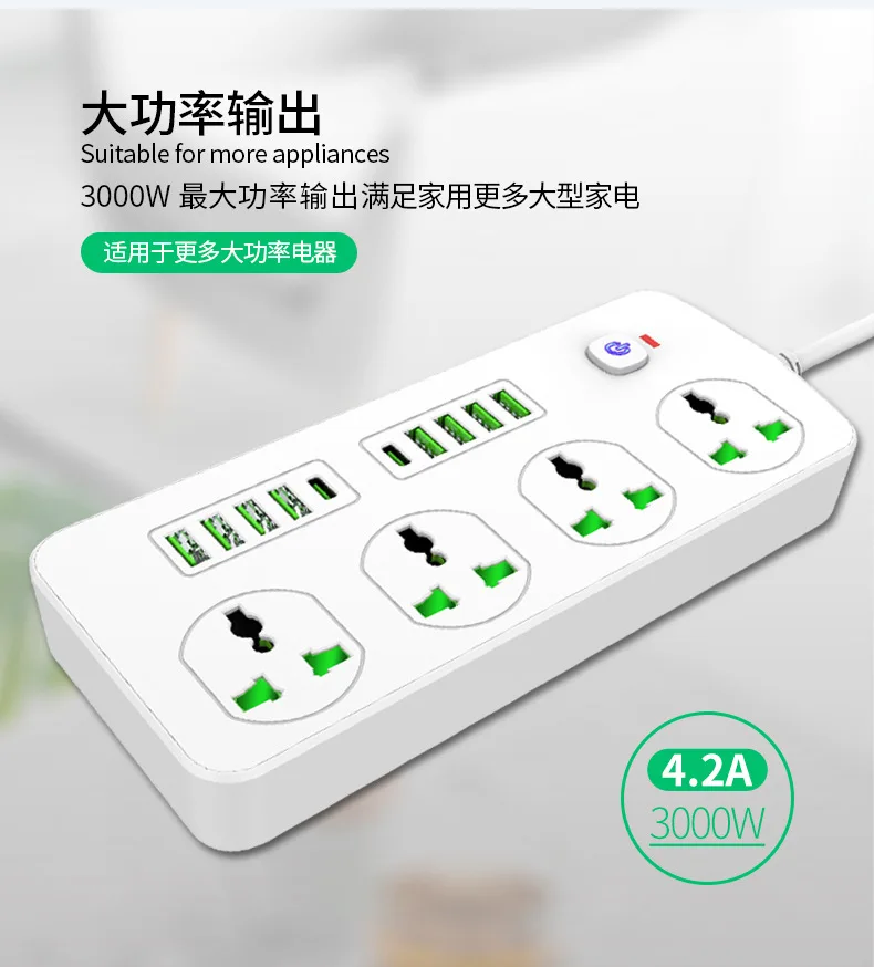 Power Strip Sockets Universal Outlet with Extension Cable USB Port KR EU US UK AU Plug Network Filter Overload Protection Socket