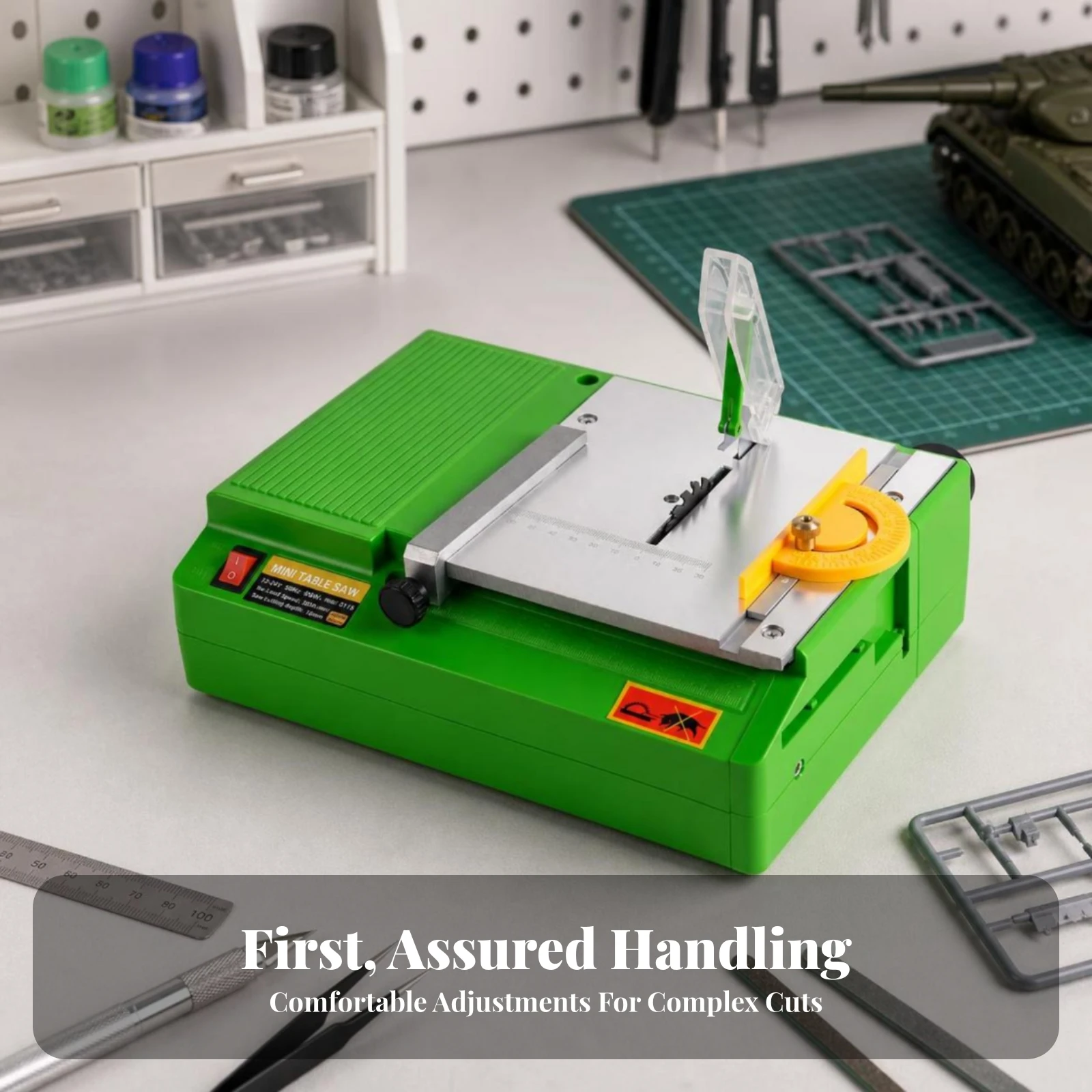 Mini Precision Table Saw Space-Saving Mini Table Saw with Angle Guide Versatile Durable for Hobbyists, Crafting, Home Workshops