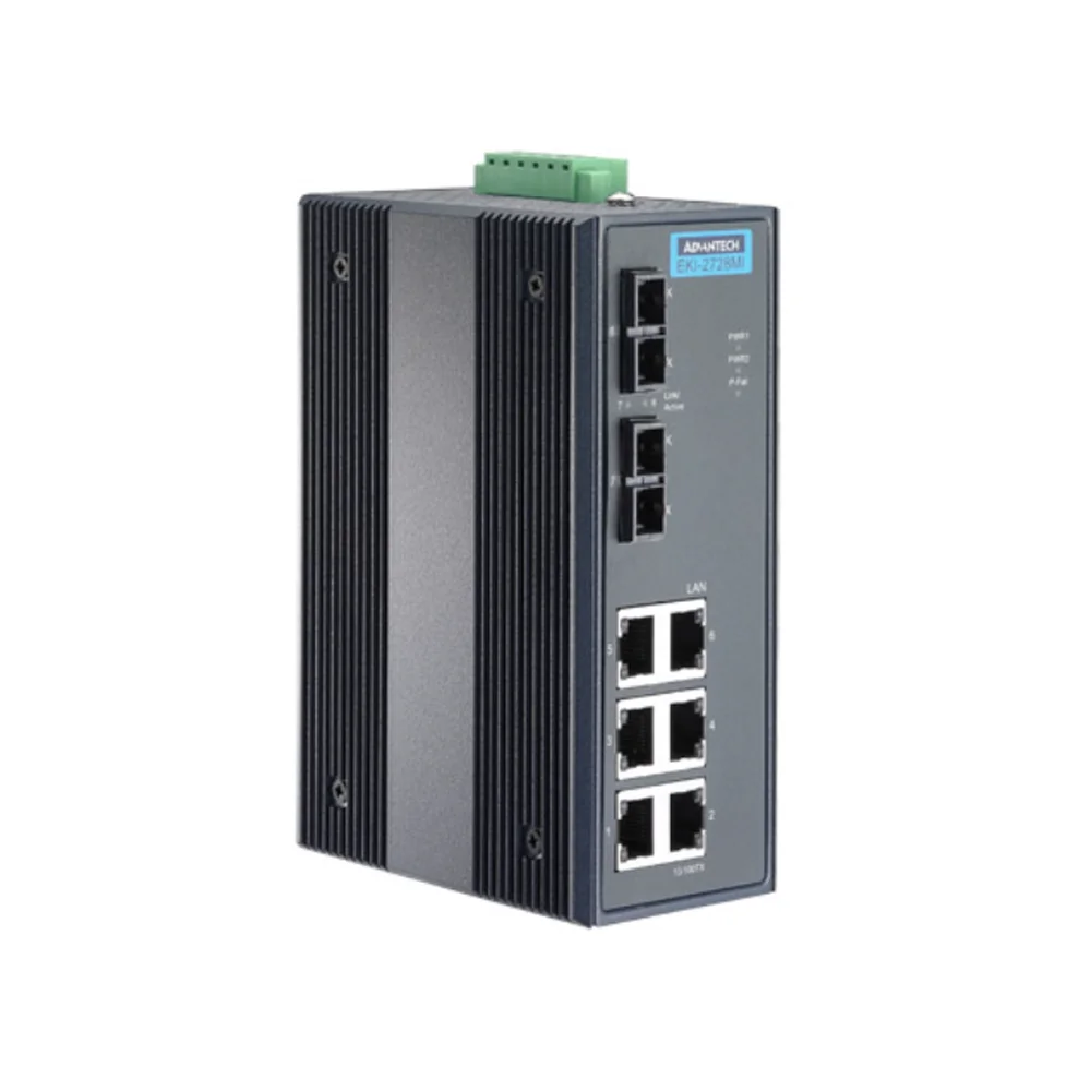 Advantech EKI 2728M 10/100/1000 Mbps Fast Ethernet 6G+2G Multi-Mode SC Fiber Port Unmanaged Ethernet Switch