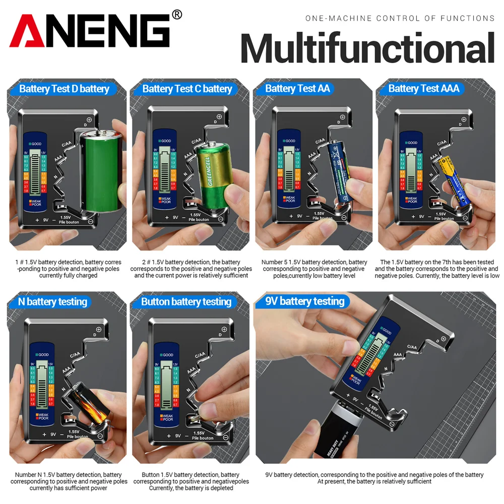 ANENG BT1688 Battery Tester C D AA AAA N 9V battery Test Detector Cell Button Universal Meter Visual Display Testing Tester Tool