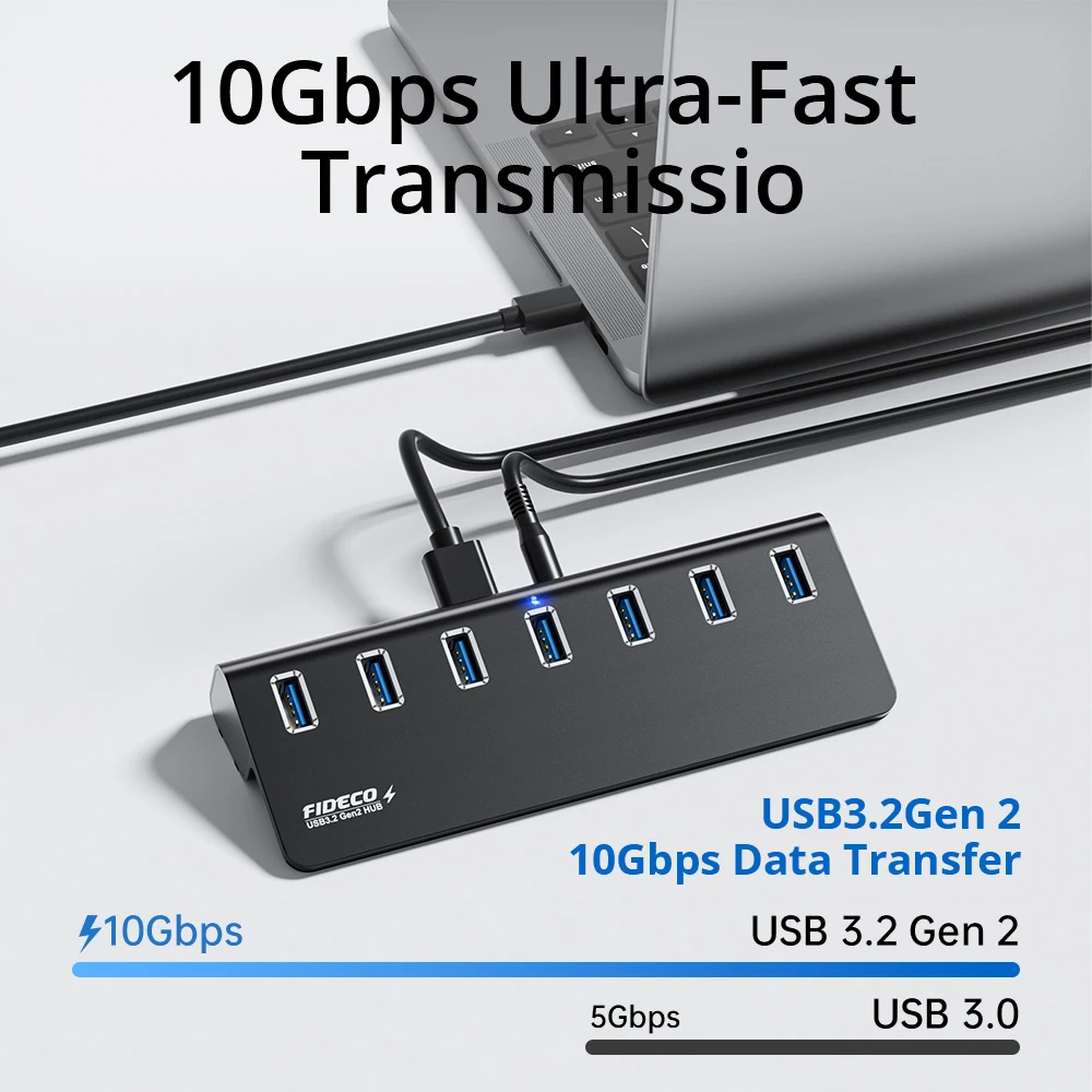 FIDECO Usb Hub 4/7 Port Usb Adapter 10Gbps High Speed Data Transfer Aluminium Usb Splitter Support for Macbook PC Accessories ﻿