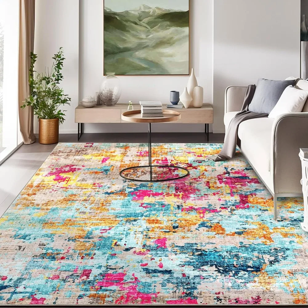 CAROMIO Colorful Abstract Area Rug, 5x7 Boho Washable Living Room Bedroom Rug Modern Non-Slip Non-Shedding Low Pile Area Rug Thr